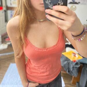 Women's Lace-Trim Camisole Tank Top - Coral